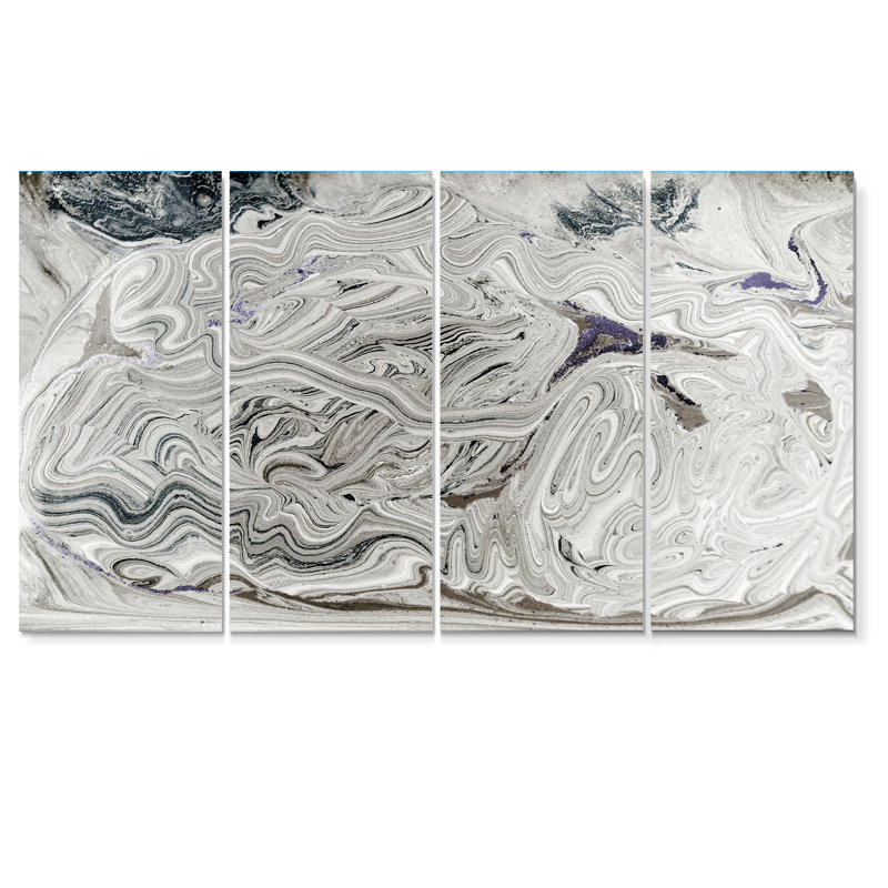 Marble liquid art in shades of grey I - 4 pièces, impression sur toile tendue