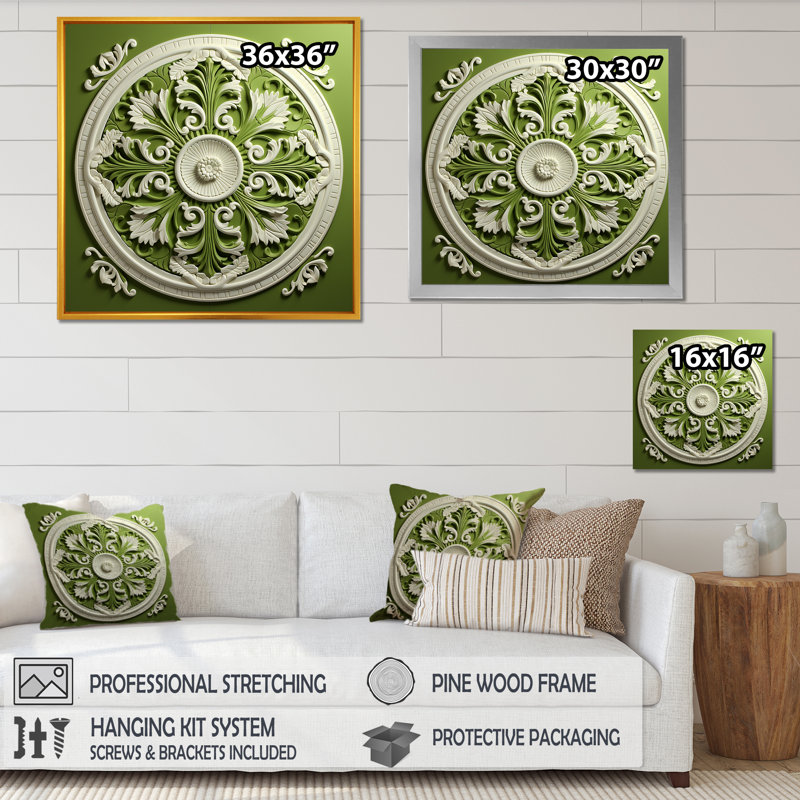 Renaissance Boho Mandala Revival I - Art mural abstrait, H 36 po x l 36 po x P 1,5 po, Cadre flottant doré