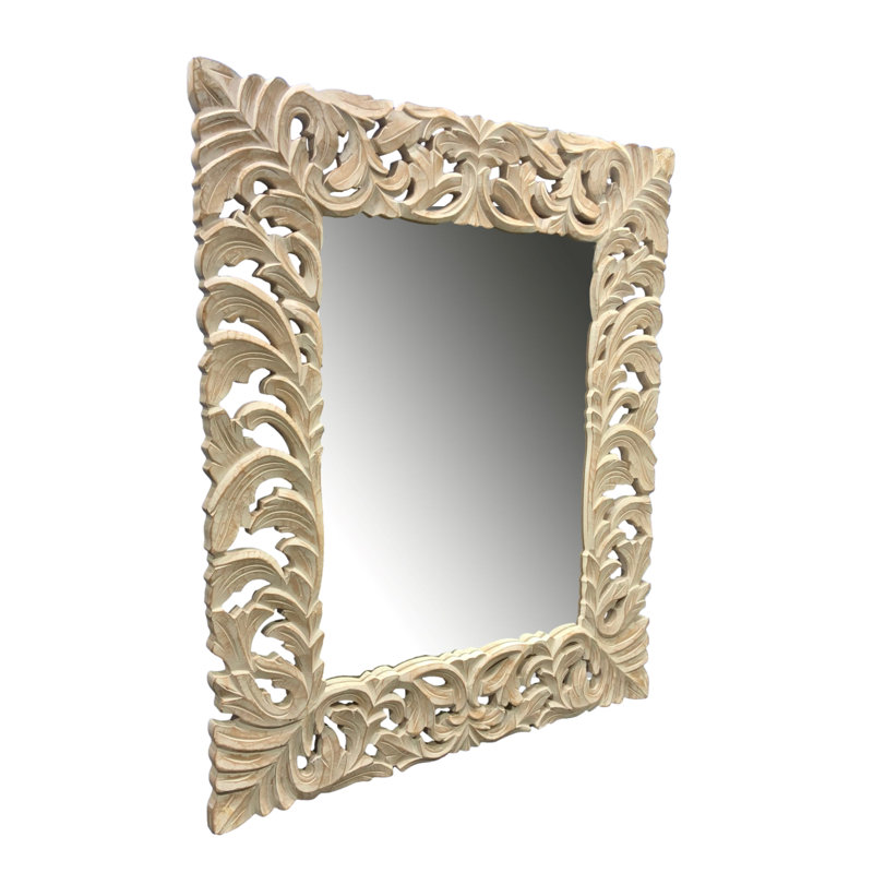 Miroir d'appoint mural encadré en bois de couleur ivoire