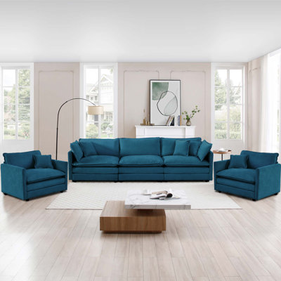 Modern Upholstered Chenille Cloud Couches Set, 3-Seater & 1 Single Sofa Set