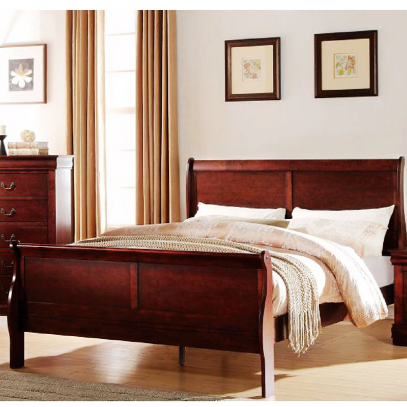 Amadis Wooden Sleigh Bed, Cherry Brown, King