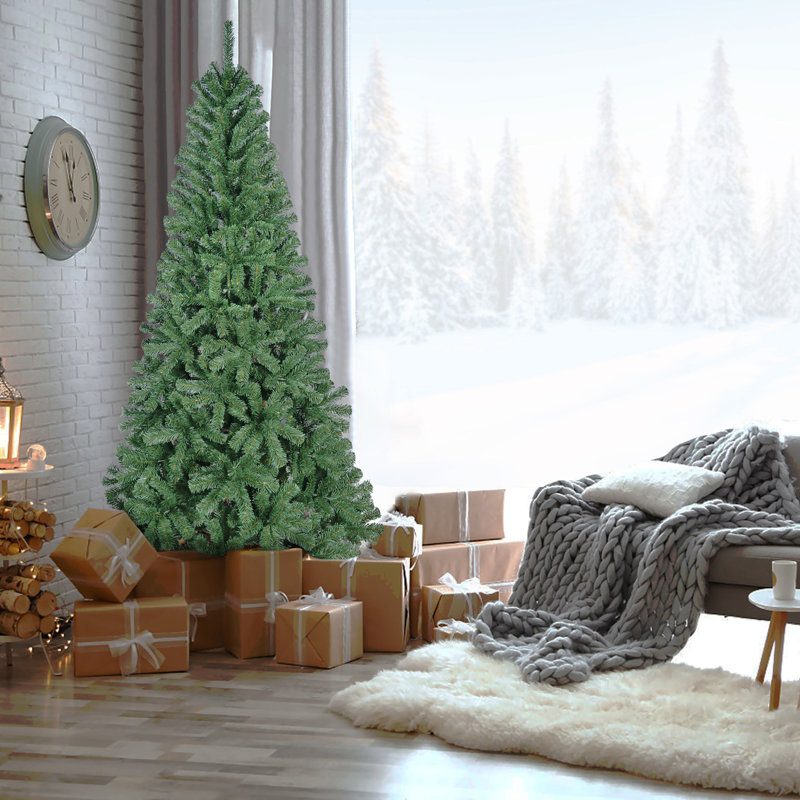 Arbre de Noël artificiel 6 pi avec 500 pointes en PVC, structure articulée et support en métal - Arbre de Noël complet pour la décoration de bureau, d'appartement ou de fête
