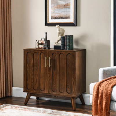 Fluted Cabinet - Adjustable Shelves & Solid Wood Legs For Kitchen, Dining Room Walnut Mid Century Modern Storage With Sideboard Room, Hallway