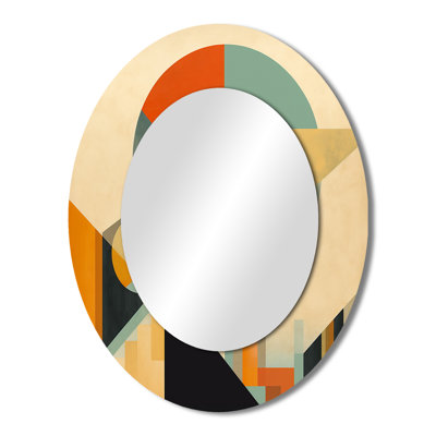Full Moon Symphony Midcentury Abstract II - Blue Mid-Century Oval Wall Mirror