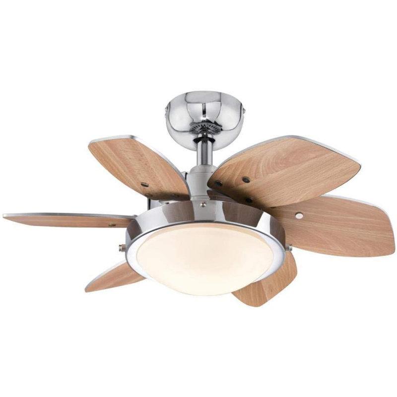 24-Inch Chrome Ceiling Fan with Brown Blades and LED Light