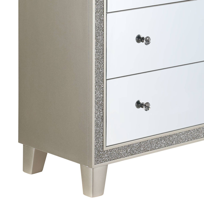 Commode 5 tiroirs Sliverfluff en miroir et champagne