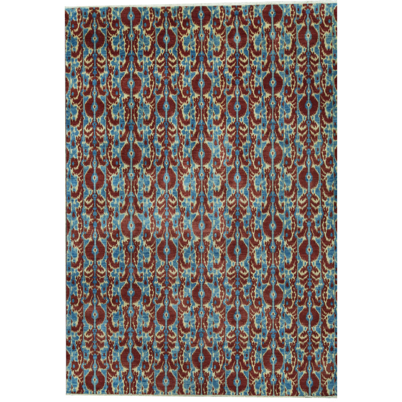 Tapis rouge et aubergine noué à la main de haute qualité