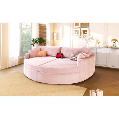 Très grand canapé-lit double avec méridienne 102,3 po et canapé-lit rembourré avec siège profond et port USB, rose