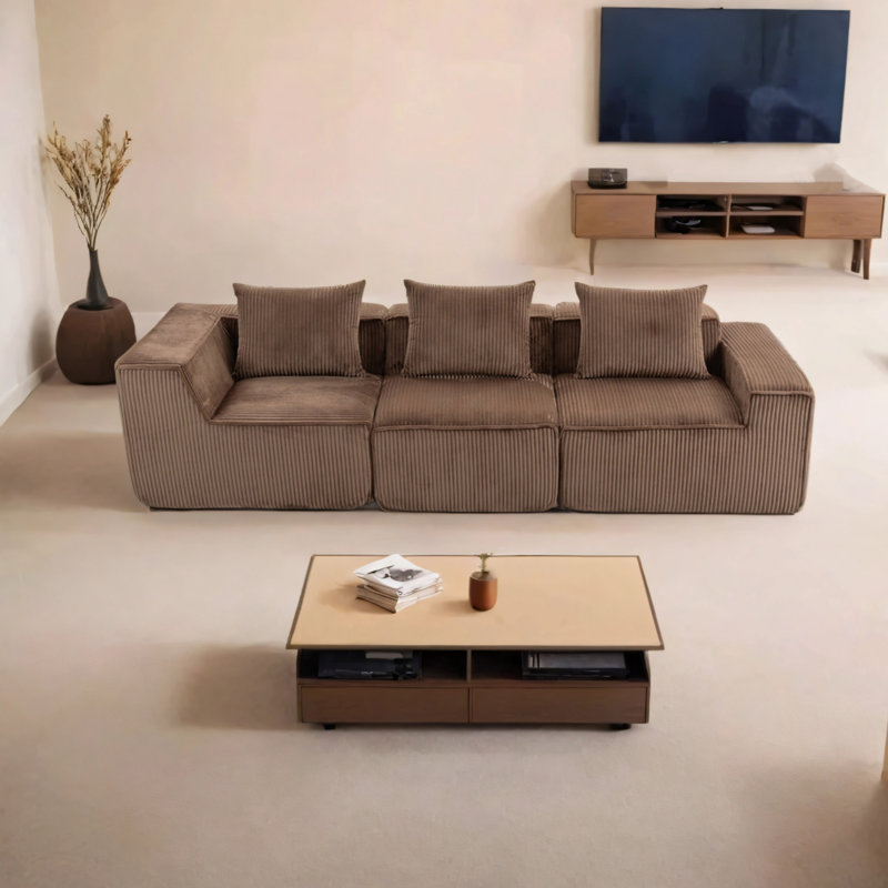 Canapé modulaire en velours, Brun