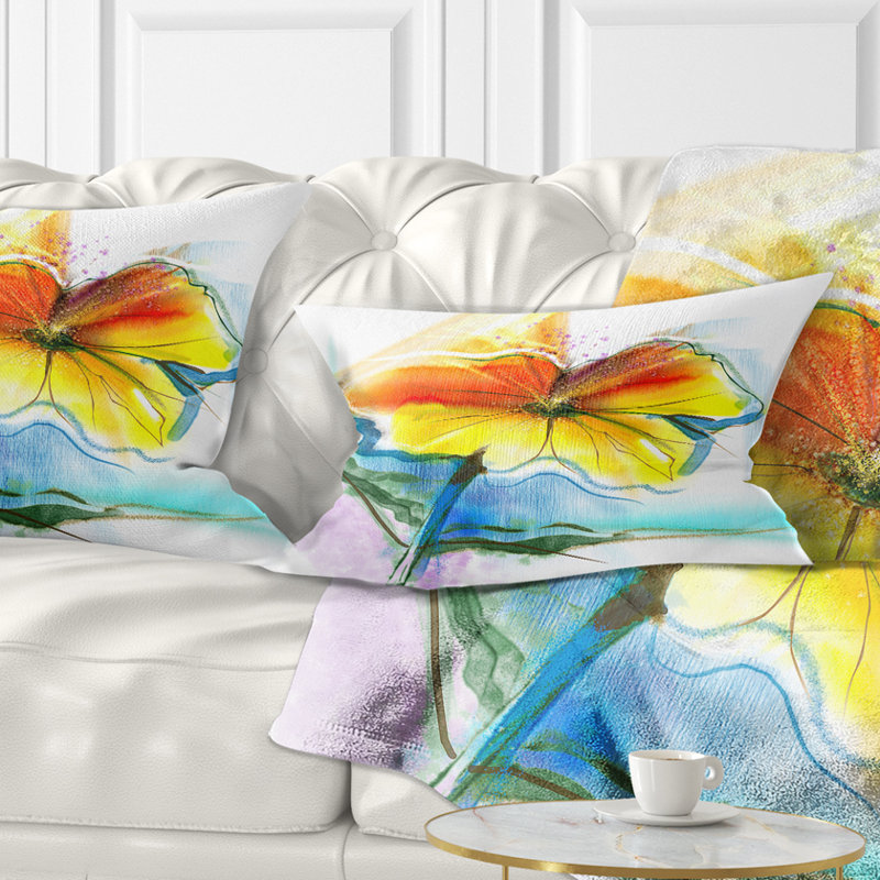 Coussin lombaire peint à la main floral marguerites