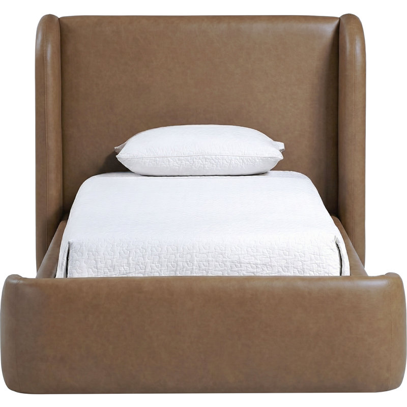 Lit tapissier en cuir Diorio Vegan, Simple, Brown Vegan Leather