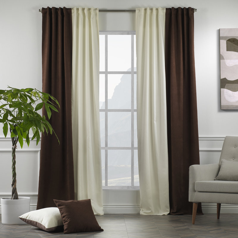 Decorative Window Curtain Each Panel 27'' Wide, 27" W x 63" L, Cream/Dark Brown