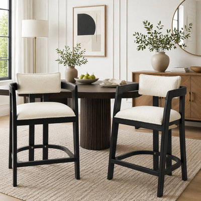 Ensemble de 2 tabourets de comptoir à dossier incurvé contemporain avec structure en bois d'hévéa