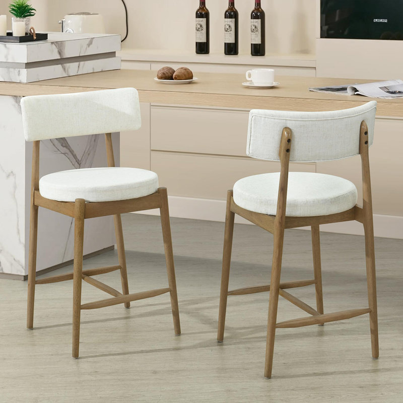 Ensemble de 2 tabourets de comptoir Mid-Century modernes (naturel et beige), Naturel