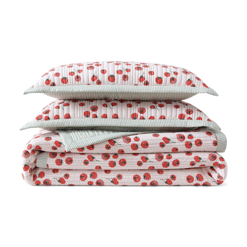 Twin Reversible Red Cotton Tomato Pattern Quilt Set