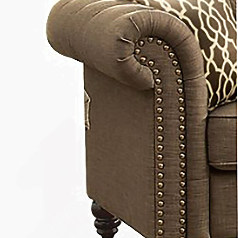 Brown Linen Loveseat W/2 Pillows