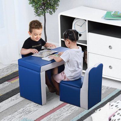 Kids Sofa Set 2-In-1 Multi-Functional Toddler Table Chair Set 2 Seat Couch Storage Box Soft Sturdy