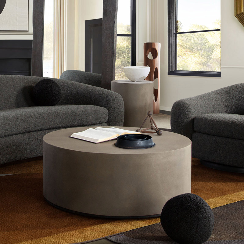 Montage Round Natural Cement Grey Cocktail Table, Gray