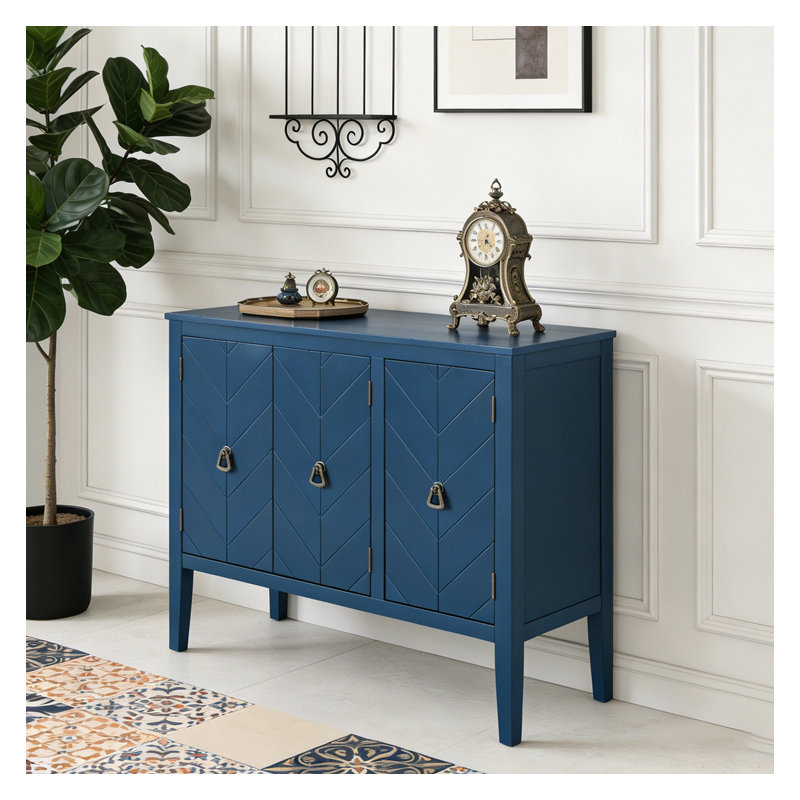 Adjustable Shelf Storage Sideboard with 3 Retro Metal Handles and 4 Pinewood Legs, Brown