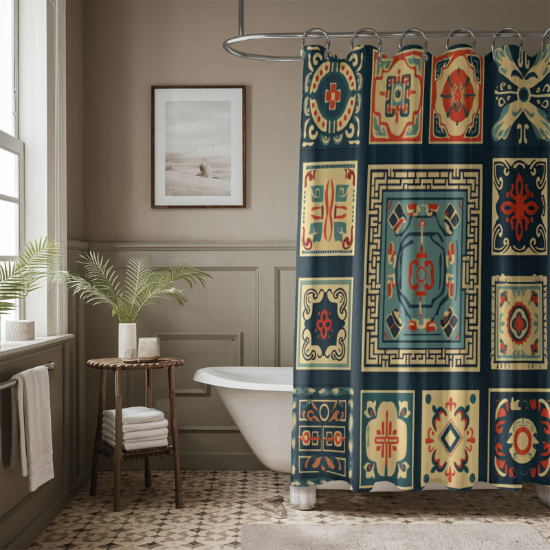 Folkloric Textiles - Rideau de douche Premium, H 74 po x l 71 po