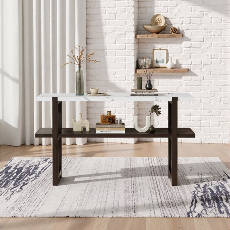Console 54 "à effet marbre avec tablette ouverte pour vestibule, Espresso