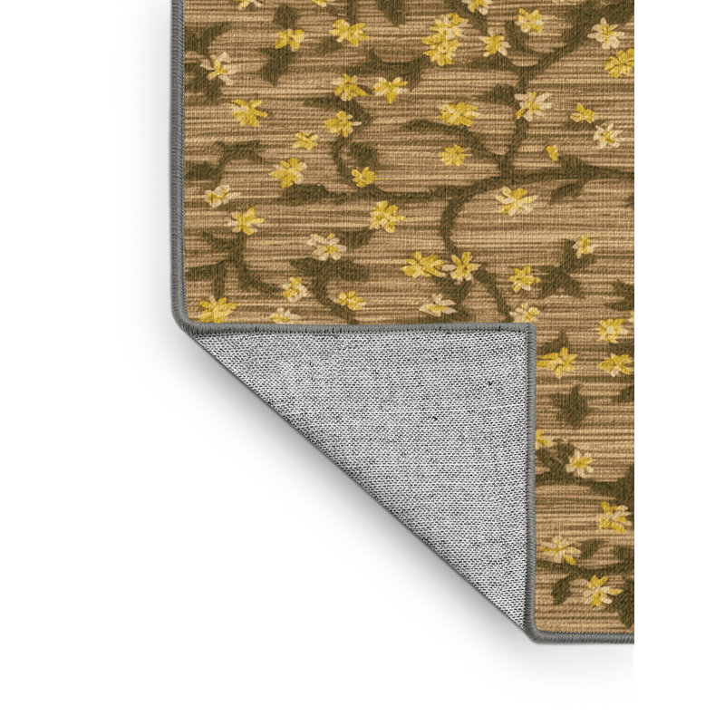 Tapis botanique brun lavable à la machine, Rectangle 2 pi x 3 pi