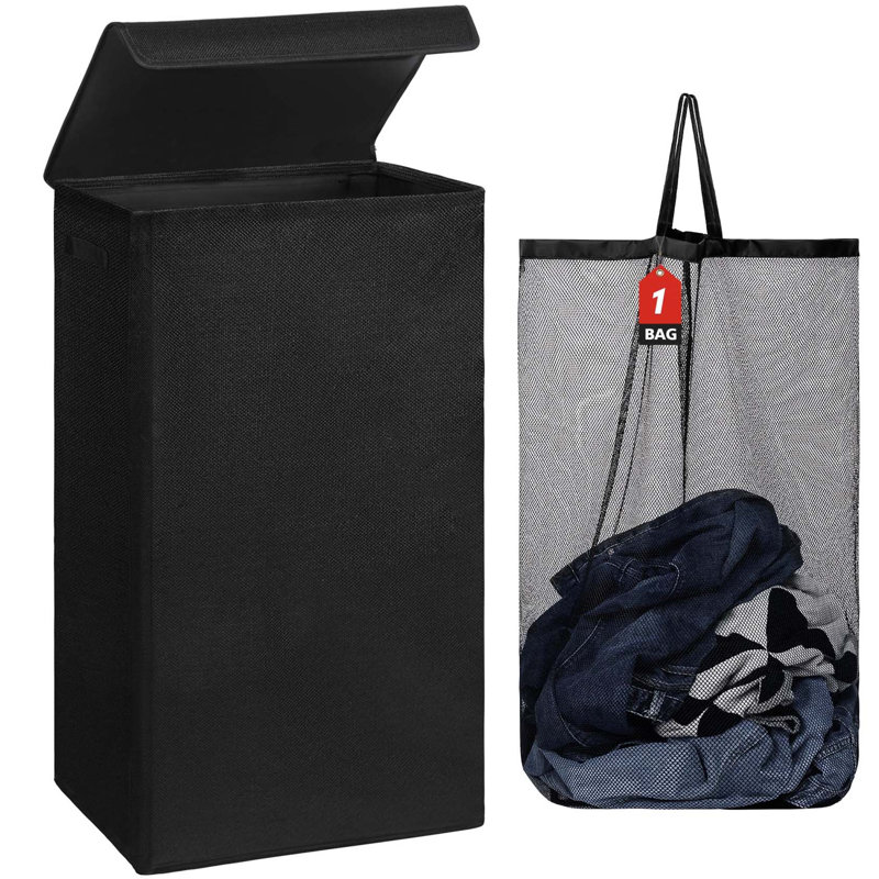 Bhargava Fabric Laundry Hamper with Handles, Black