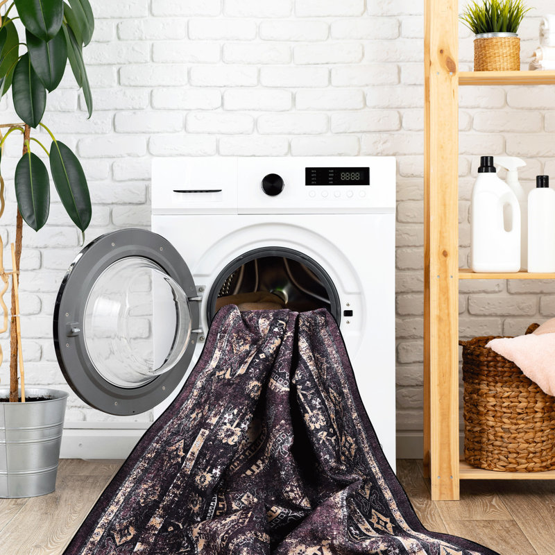 9x12 Area Rug, Washable, Non-shedding, Stain For Living Room, Kitchen, Dining Room - Black+burgundy Washable Non-slip, Low-pile, Pet Bedroom, Hallway,