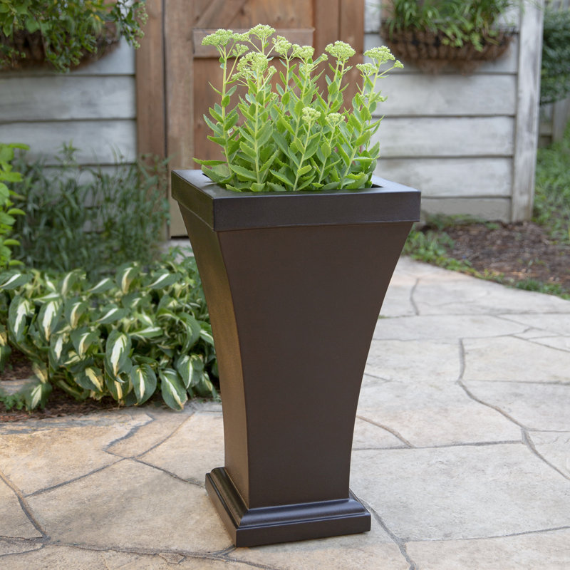 Bordeaux Tall Black Resin Self-Watering Planter for Outdoor Use