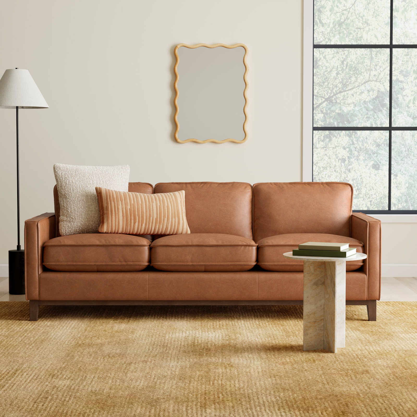 Cascades 85'' Upholstered Sofa, Chestnut Genuine Leather