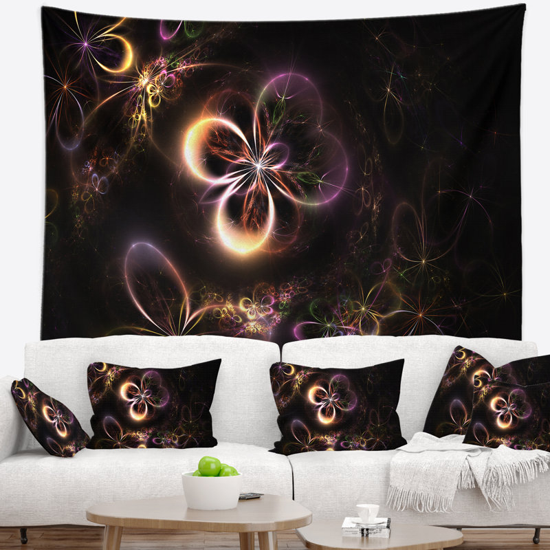 Tapisserie de petites fleurs fractales à lumières éclatées abstraites, H 32 po x l 39 po