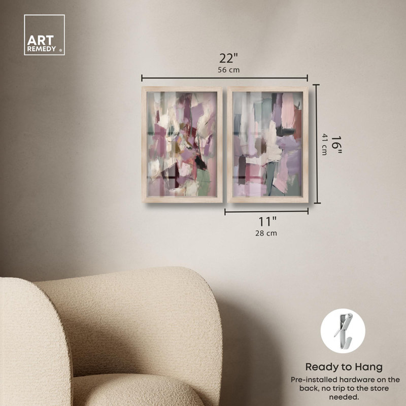Ensemble d'art abstrait rose « Earth and Ether Duo » en format shadowbox par Art Remedy, cadre noir, 10 x 15, Cadre blond