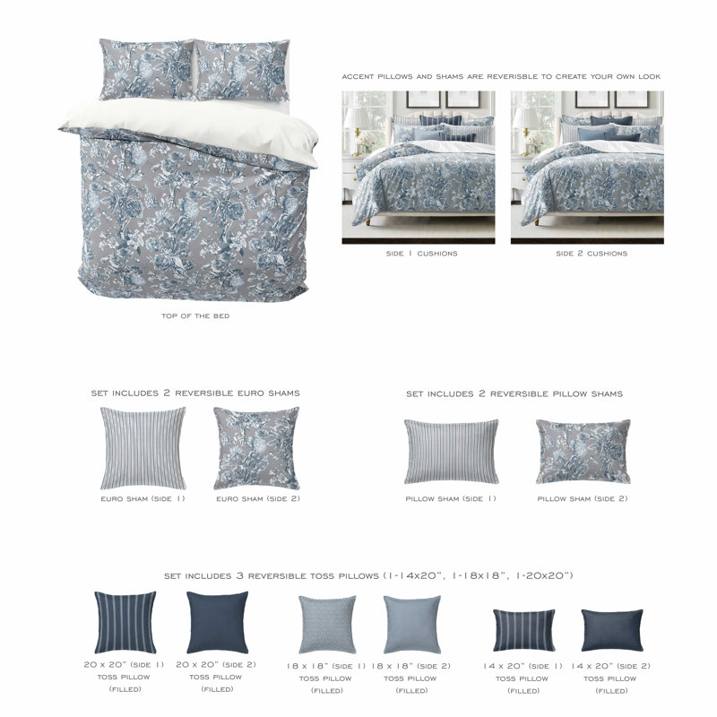 Alexandria Shadow Cotton Duvet Cover Set, California King Duvet Cover + 7 Additional Pieces