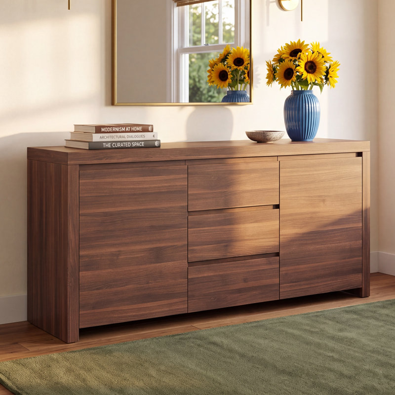 Calix 63" Wide 3 Drawer Sideboard, Walnut