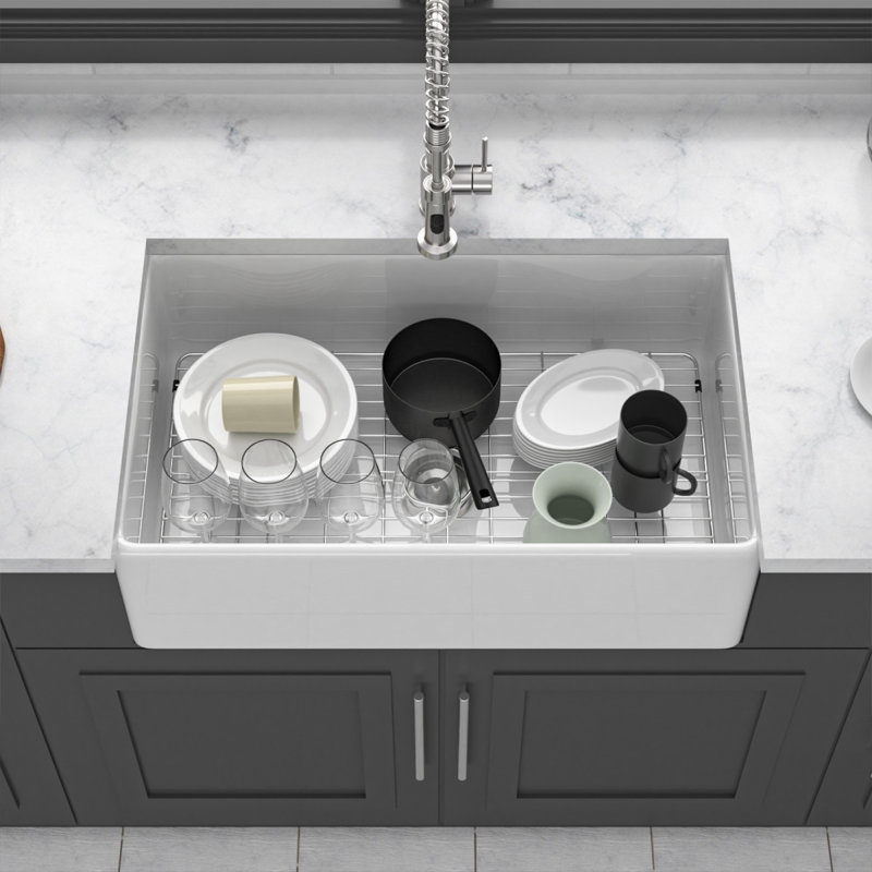 Évier de cuisine blanc - Évier de cuisine 33 po x 18 po x 10 po en porcelaine blanche réversible