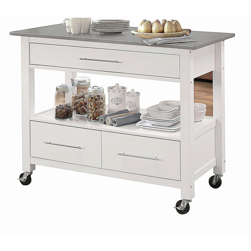 Chariot de cuisine Ottawa en acier inoxydable et comptoir peint en blanc