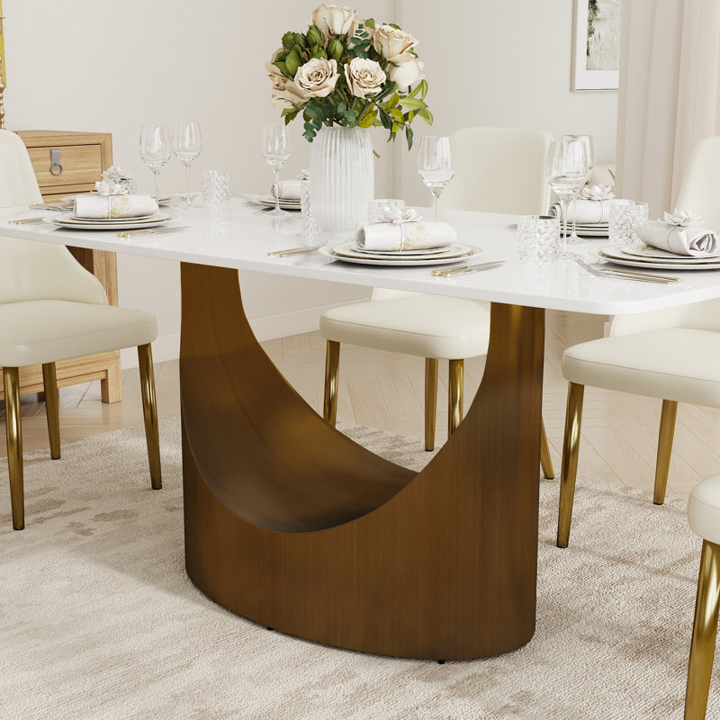Table de salle à manger Aliyas, H 29,53 po x L 63 po x l 35,4 po, Bronze, Blanc