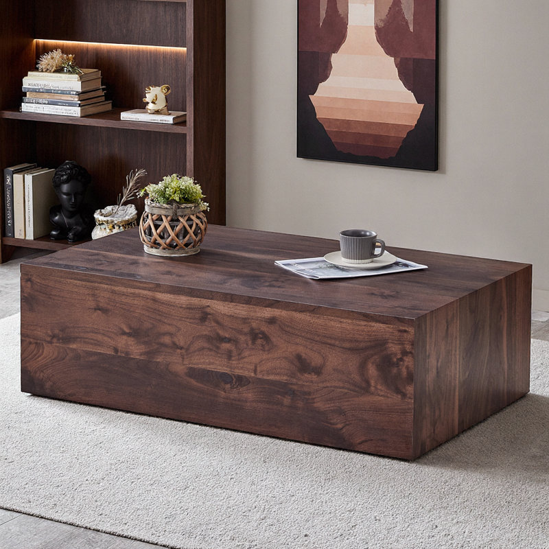 Table basse moderne en bois aggloméré de 39,3 po avec grain de bois naturel, table basse rectangulaire à profil bas pour le salon, aucun assemblage requis, table d'appoint en bois clair avec patins antidérapants