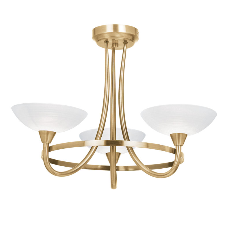 Montague Glass Semi Flush Mount, Antique Brass