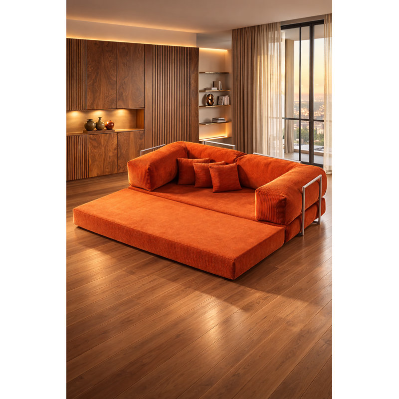 Grand canapé modulaire en velours Terracotta, Terracotta