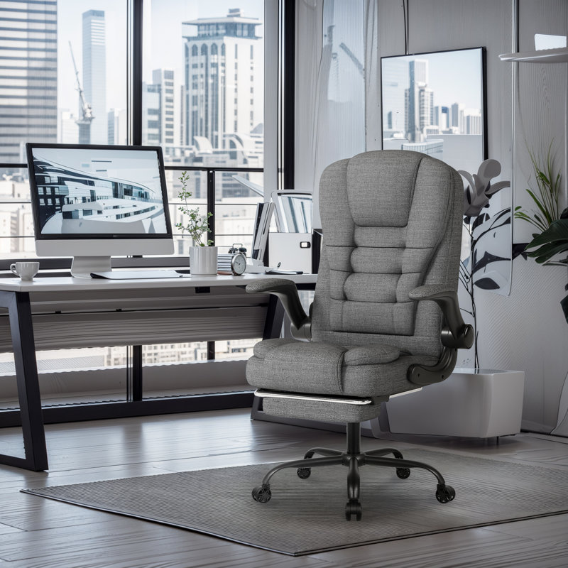 Inbox Zero Executive Fabric Computer Chair,High Back Office Chair, Gray