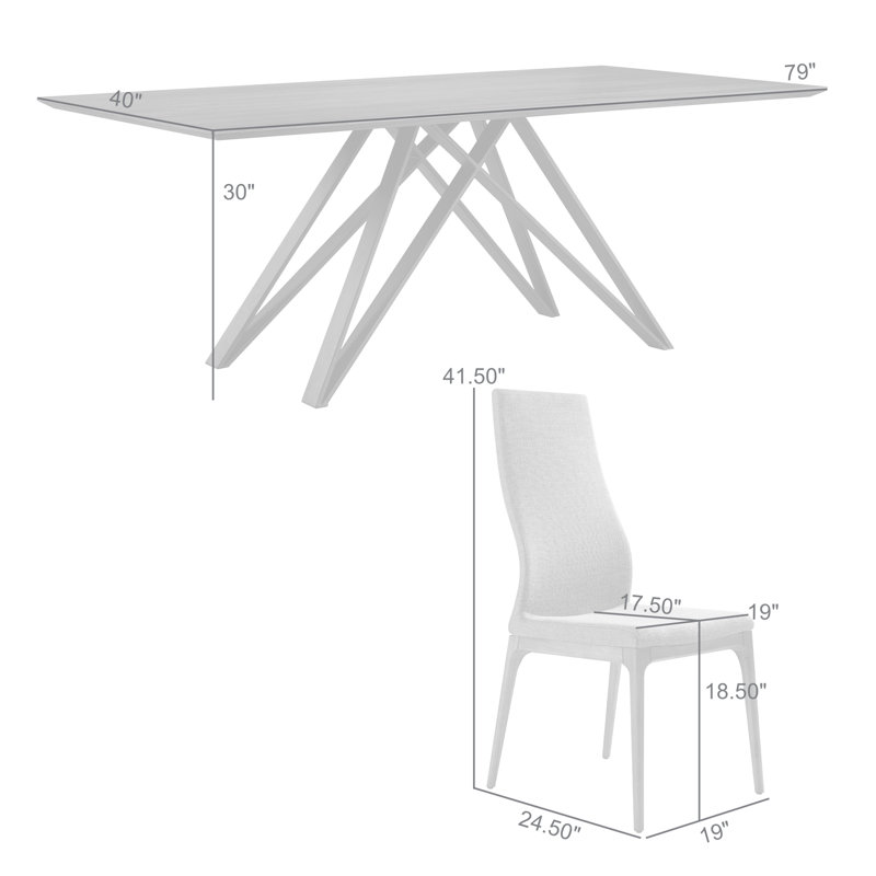 Maser 5 Piece Dining Set in Wood and Metal with Gray Fabric Armless Chairs
