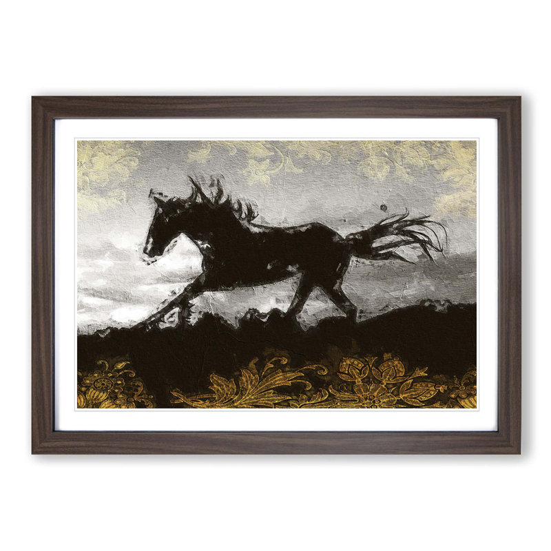 Galloping Horse in Abstract - Picture Frame Painting Print on MDF, Walnut Framed, 36cm H x 48cm W x 2cm D