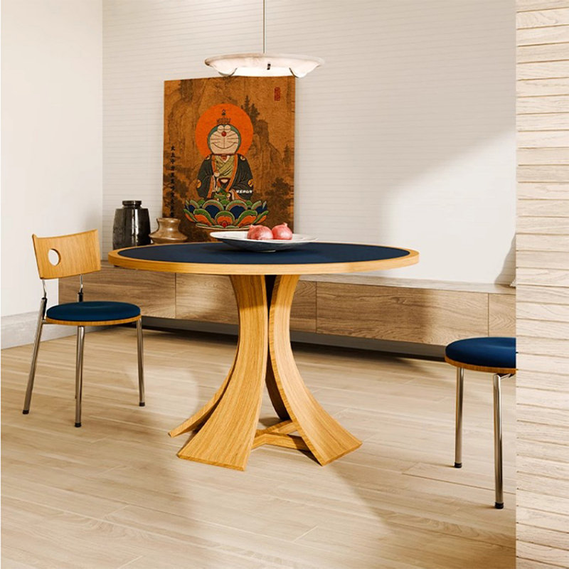 Blue&Burlywood Round Manufactured Wood Dining table, 29.53"H x 39.37"L x 39.37"W