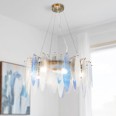 8-light Dimmable Blue-white Crystal Glass Chandelier