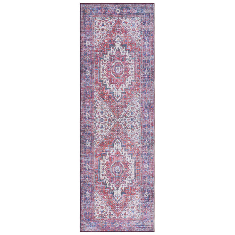 Tapis oriental rouge et bleu, Tapis de couloir 2 pi 6 po x 8 pi