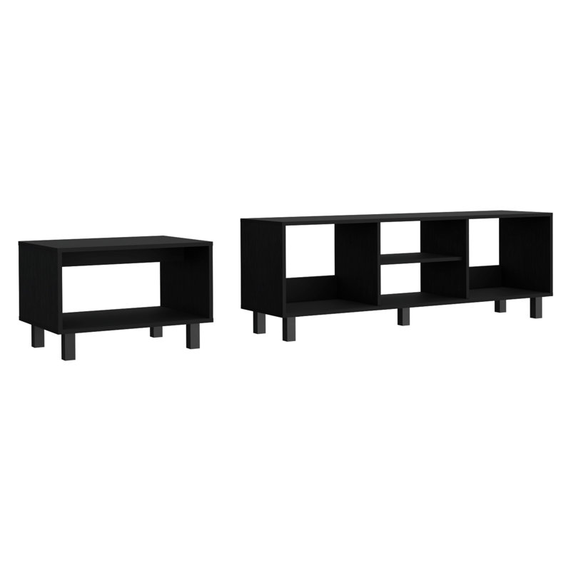 Carter 2 Piece Living Room Set, Streamlined with TV Stand and Coffee Table, Black