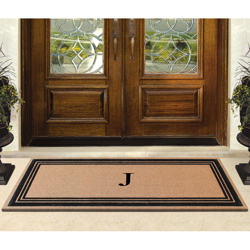 Monogrammed Triple Classic Border Natural Coir Door Mat with PVC Backing – Heavy-Duty, Anti-Shed & Easy to Clean, J