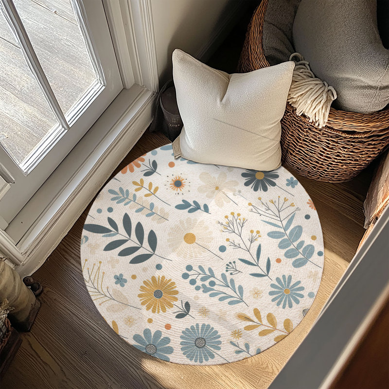 Tapis tressé Golden Summer Blooms, Rond 5 pi