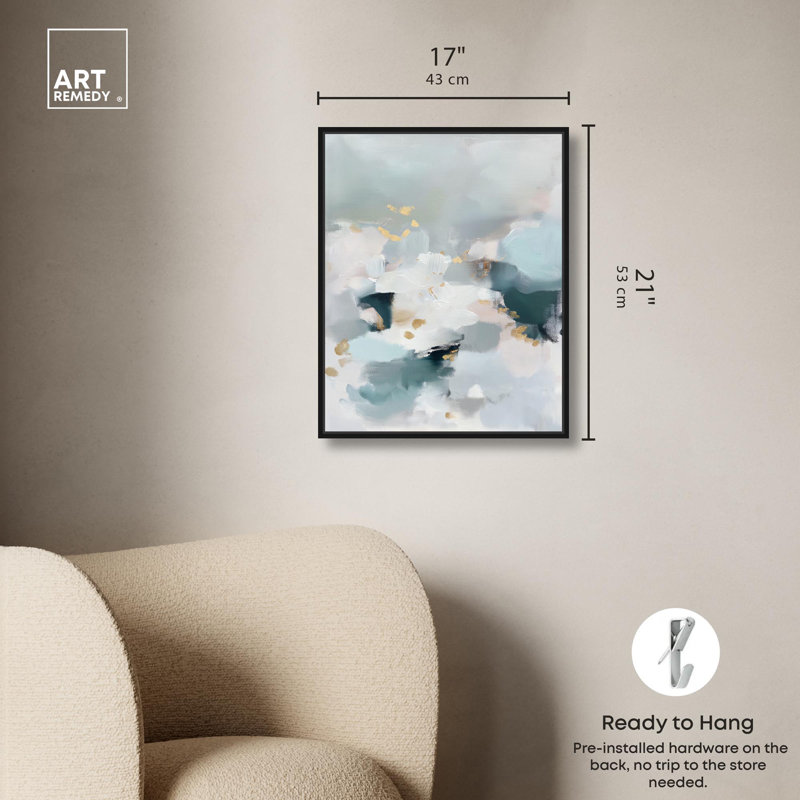 «Morning Dew II Canvas Moody Abstracts» par Art Remedy, H 21 po x l 17 po, Cadre flottant noir